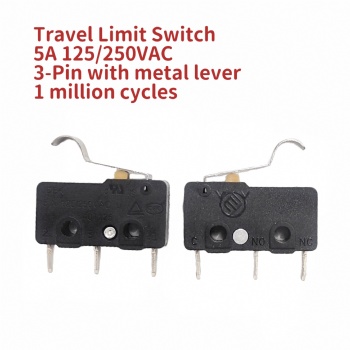 Createn Travel Limit Switch with Metal Lever, 3-Terminal Micro Switch, Yellow Dot, 5A 125/250V, Tactile Button