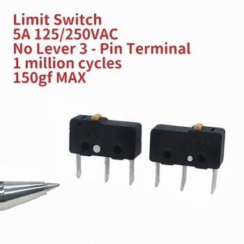 Createn Limit Switch with Tactile Button, 3-Terminal Micro Switch, No Lever, 5A 125/250V