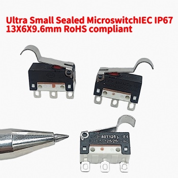 Createn N-Type Small Hole Base Ultra-Small Waterproof Microswitch, Arc Handle, Soldering Terminal, Rubber Sealed, Dustproof, for Industrial and Automotive Applications