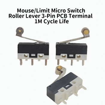 Createn Roller Lever Medium Micro Switch - 3-Pin SPDT for Mouse/Limit Control, 1M Cycles with Silver Alloy Contacts, Flux-Resistant Sealed Terminal, RoHS Compliant